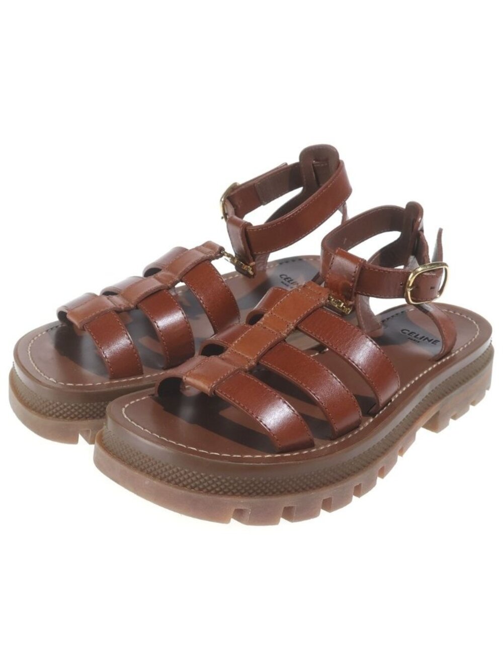 Celine Triomphe Gladiator Leather Sandals Brown